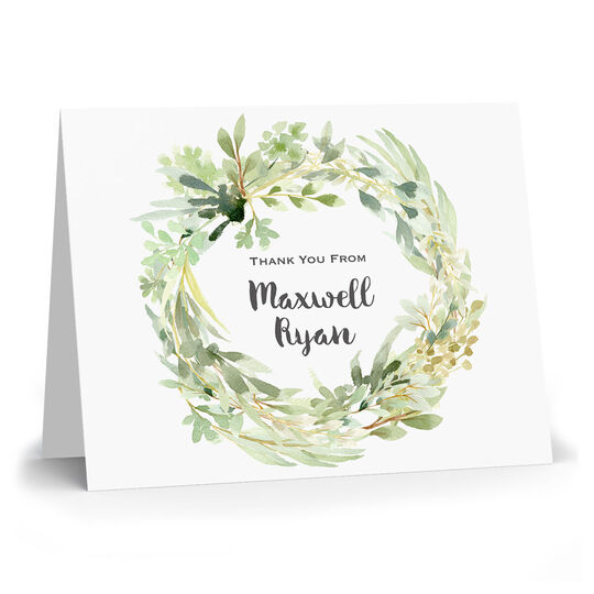 Green Wreath Folded Thank You Note Cards